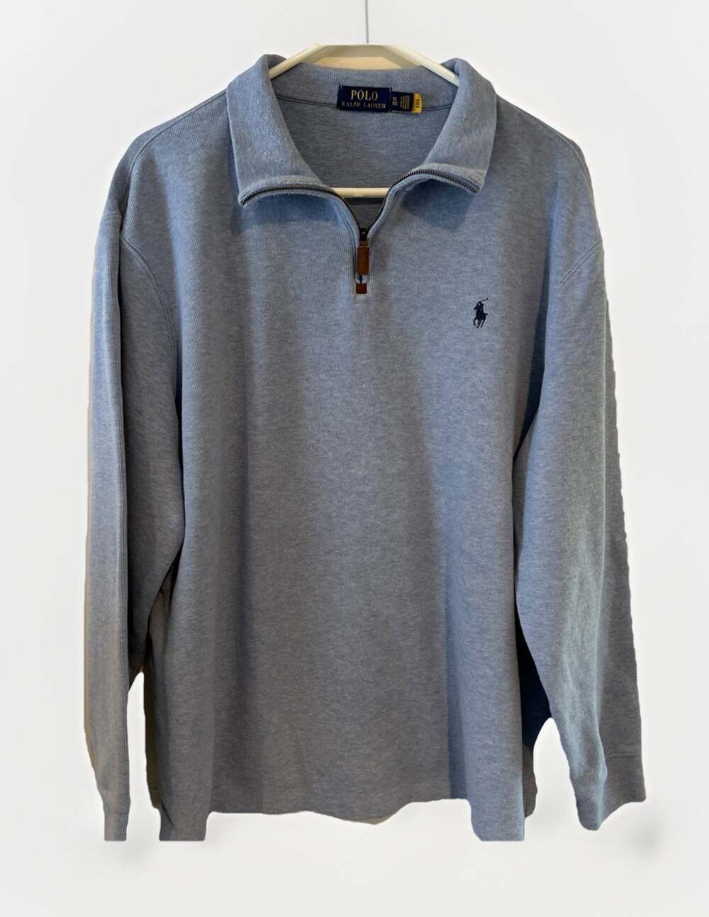 Polo Ralph Lauren Sweater Mens XL Blue Cotton 1/4 Zip Mock Neck Knit Pullover